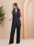 Tailored Sleeveless Denim Co-ord With Contrast Trim