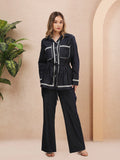 Tie-Waist Contrast Trim Denim Set