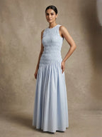 Powder Blue Smocked Midi Dress
