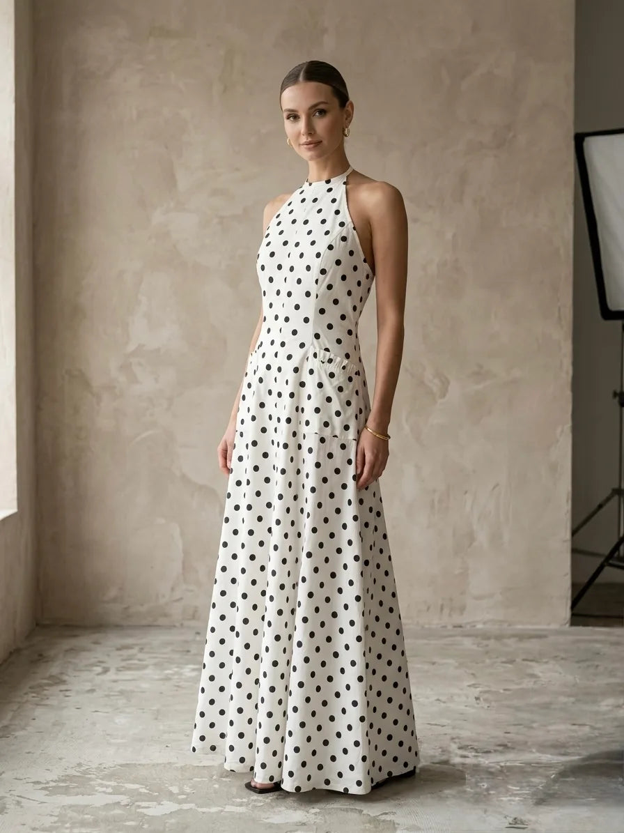 Ivory Dotted Tie-Back Dress