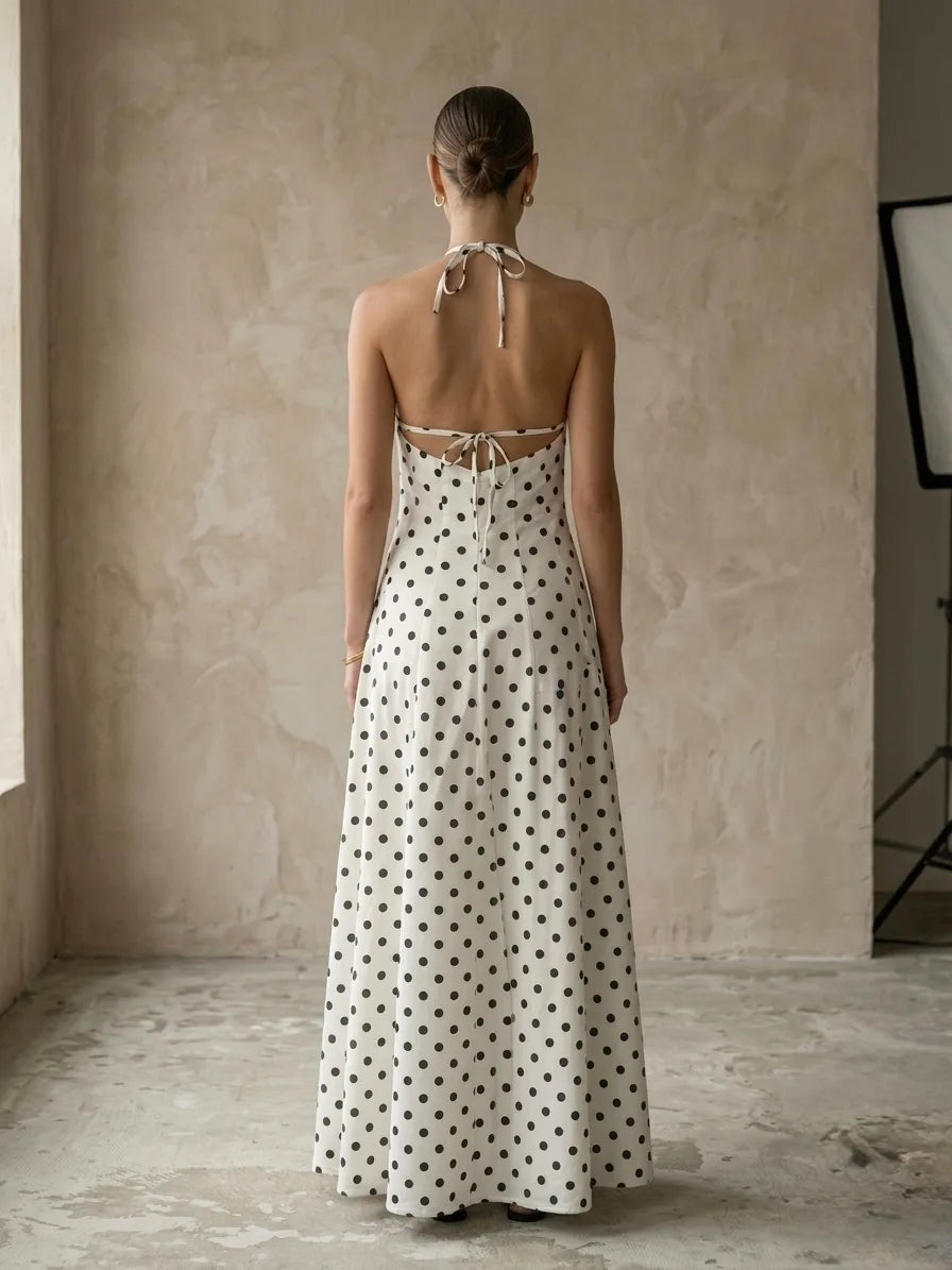 Ivory Dotted Tie-Back Dress