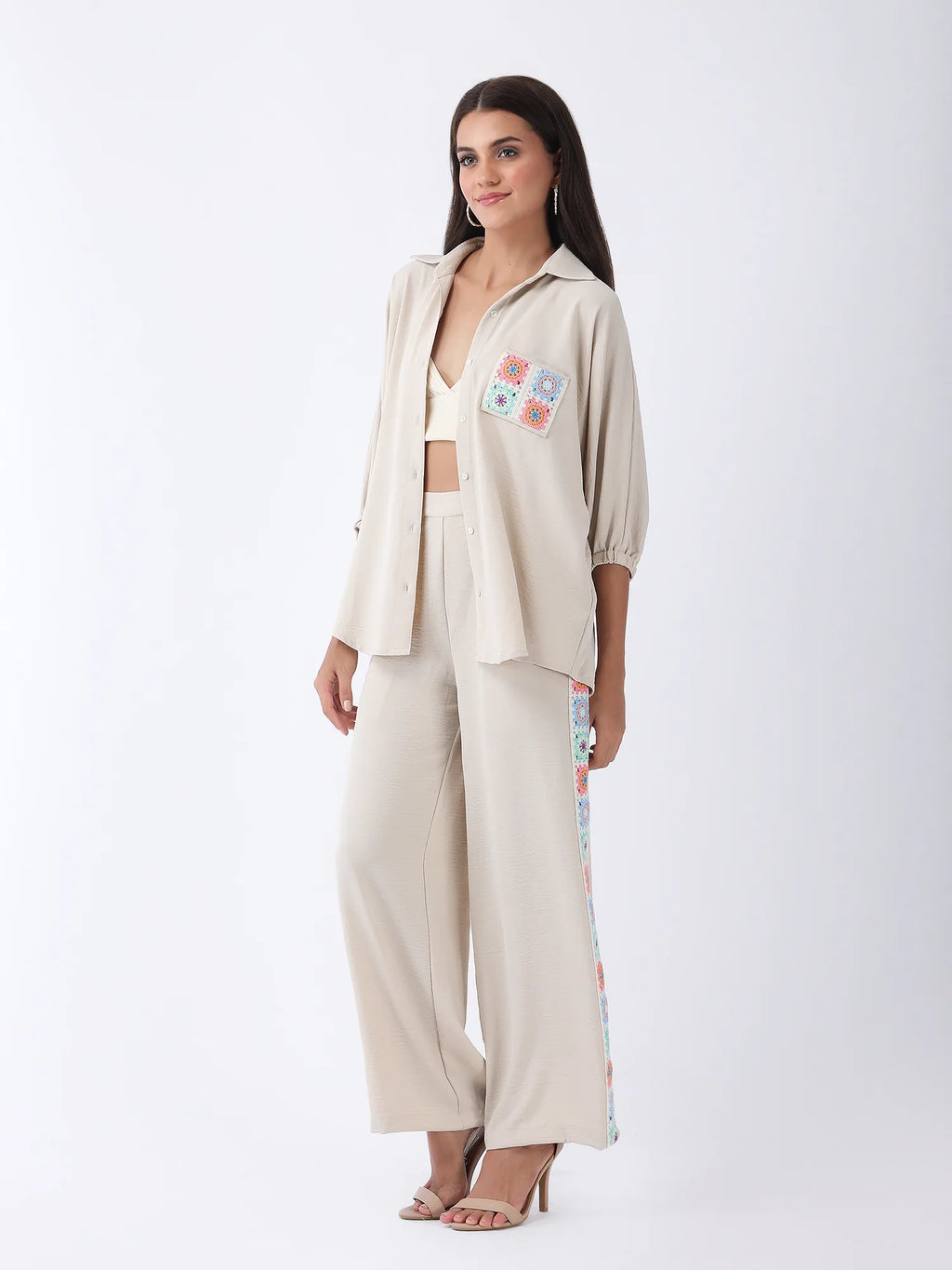 Crochet Co-ord Set in Oatmeal Beige