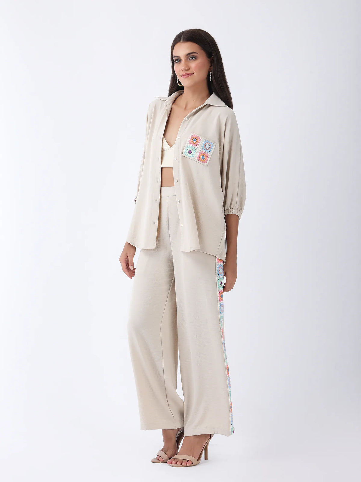 Crochet Co-ord Set in Oatmeal Beige