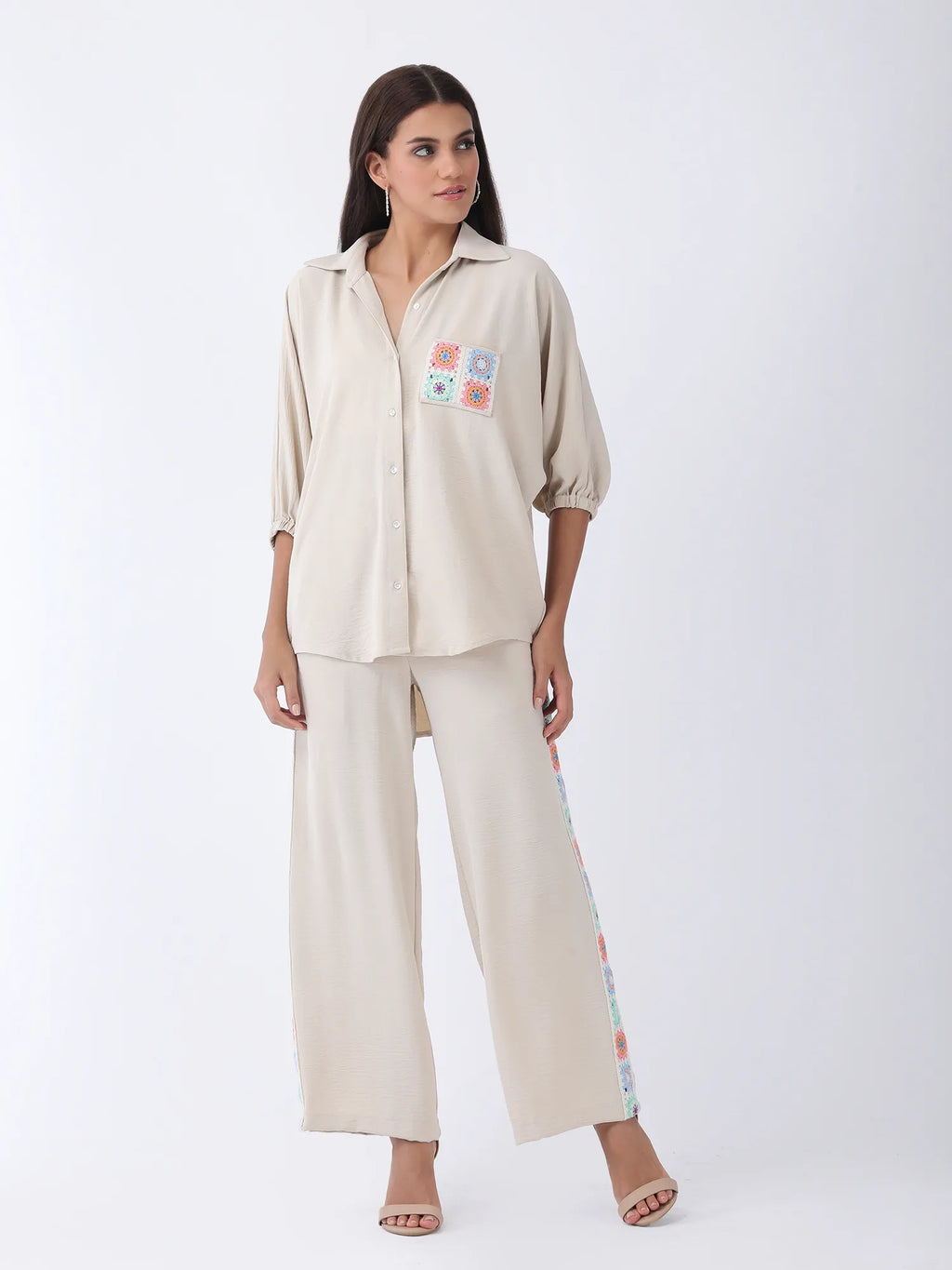 Crochet Co-ord Set in Oatmeal Beige