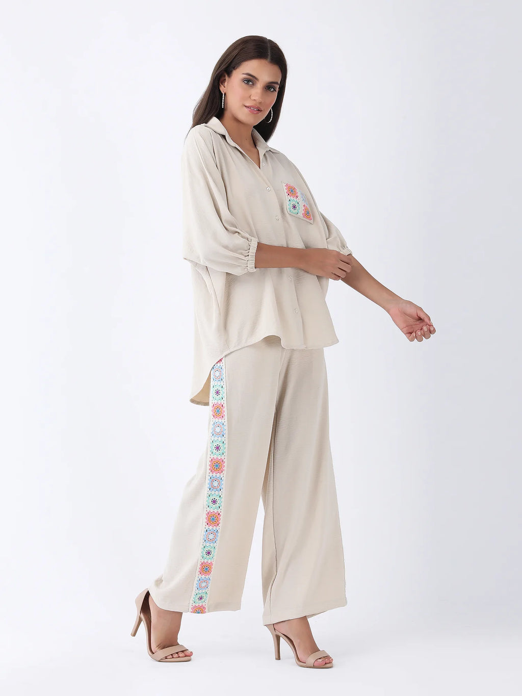 Crochet Co-ord Set in Oatmeal Beige