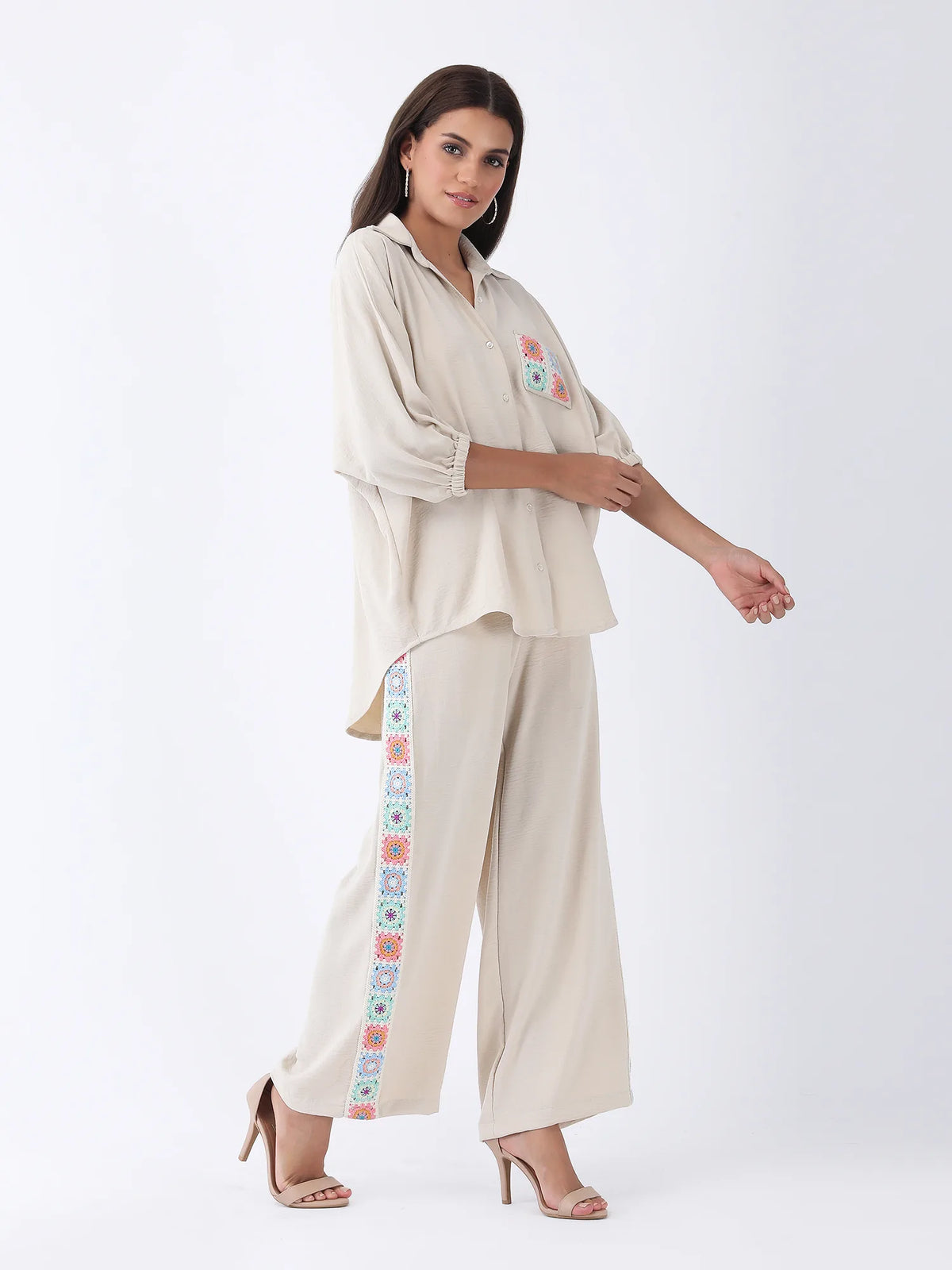 Crochet Co-ord Set in Oatmeal Beige
