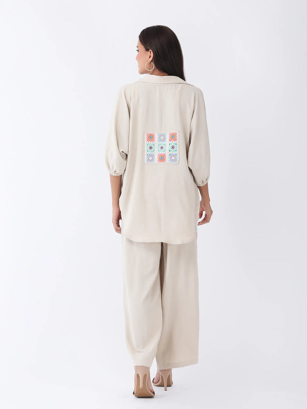 Crochet Co-ord Set in Oatmeal Beige