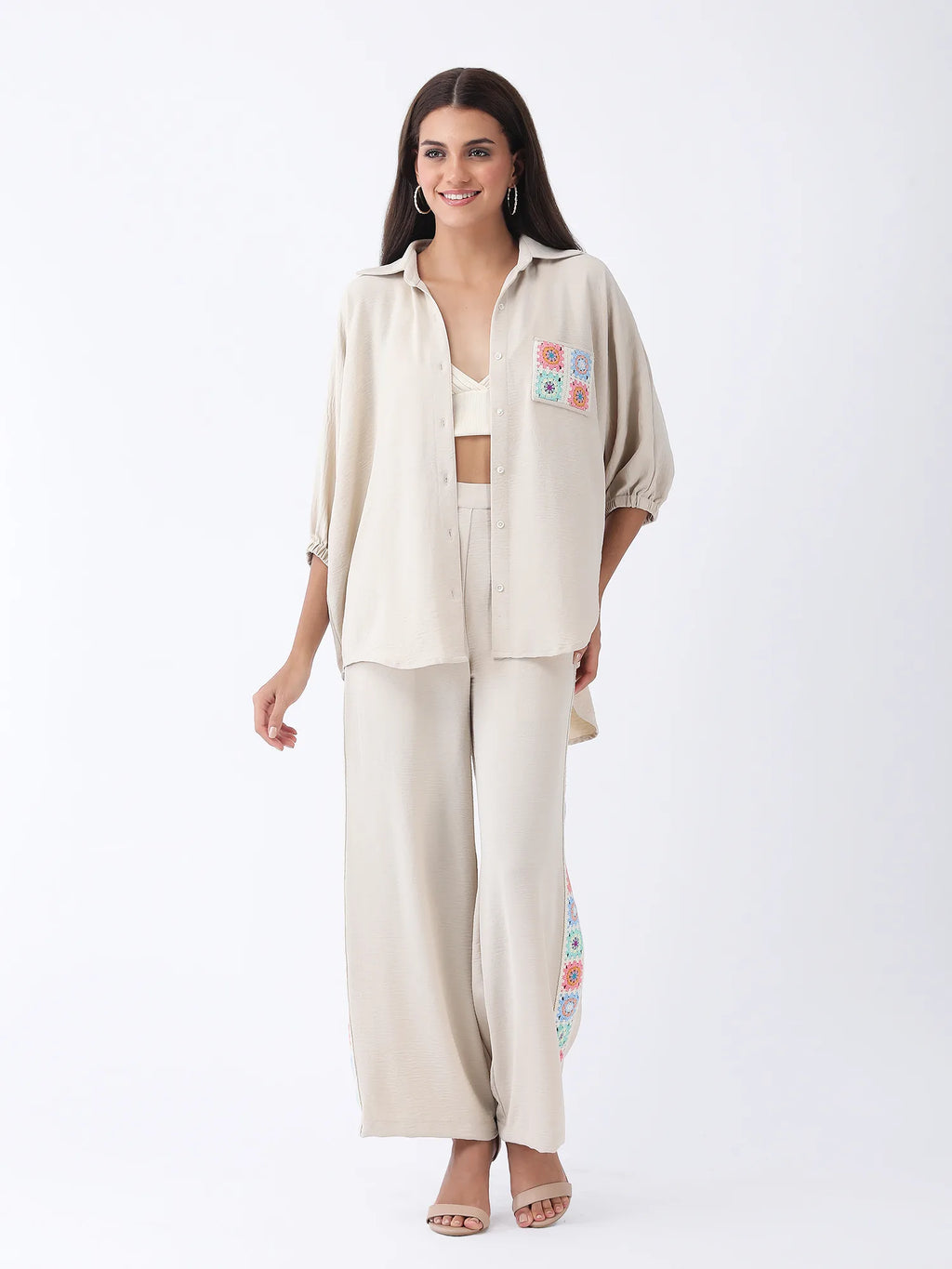 Crochet Co-ord Set in Oatmeal Beige