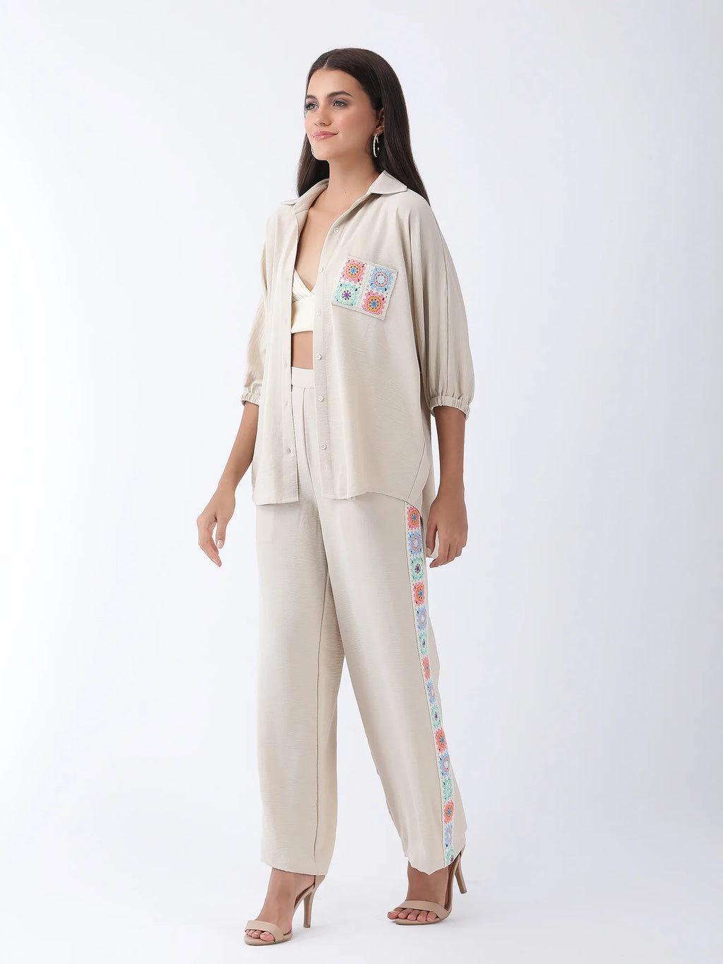 Crochet Co-ord Set in Oatmeal Beige