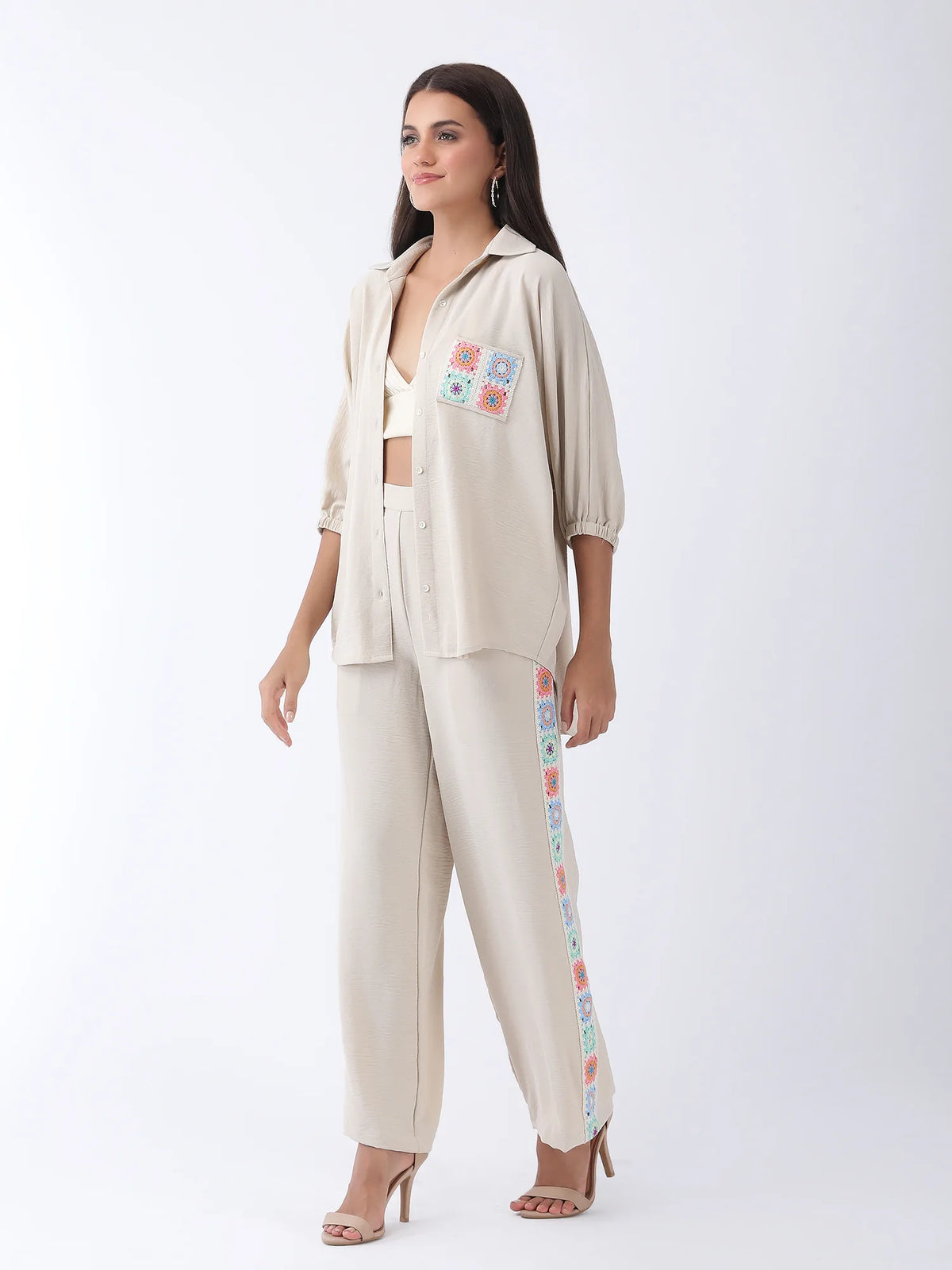 Crochet Co-ord Set in Oatmeal Beige